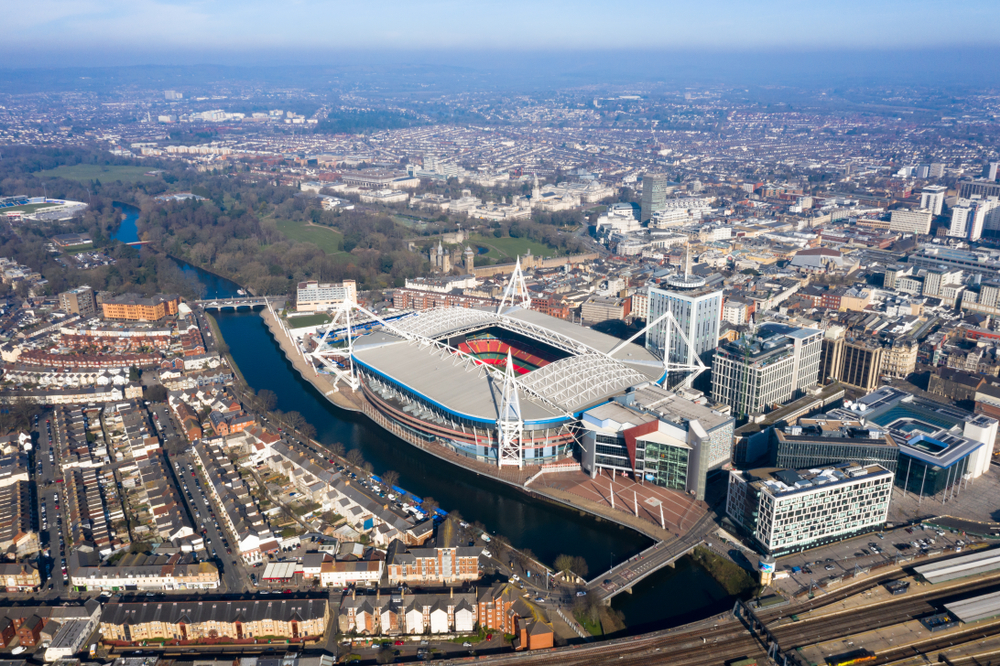 Aerial view of Cardiff's Principality Stadium, home of Welsh rugby