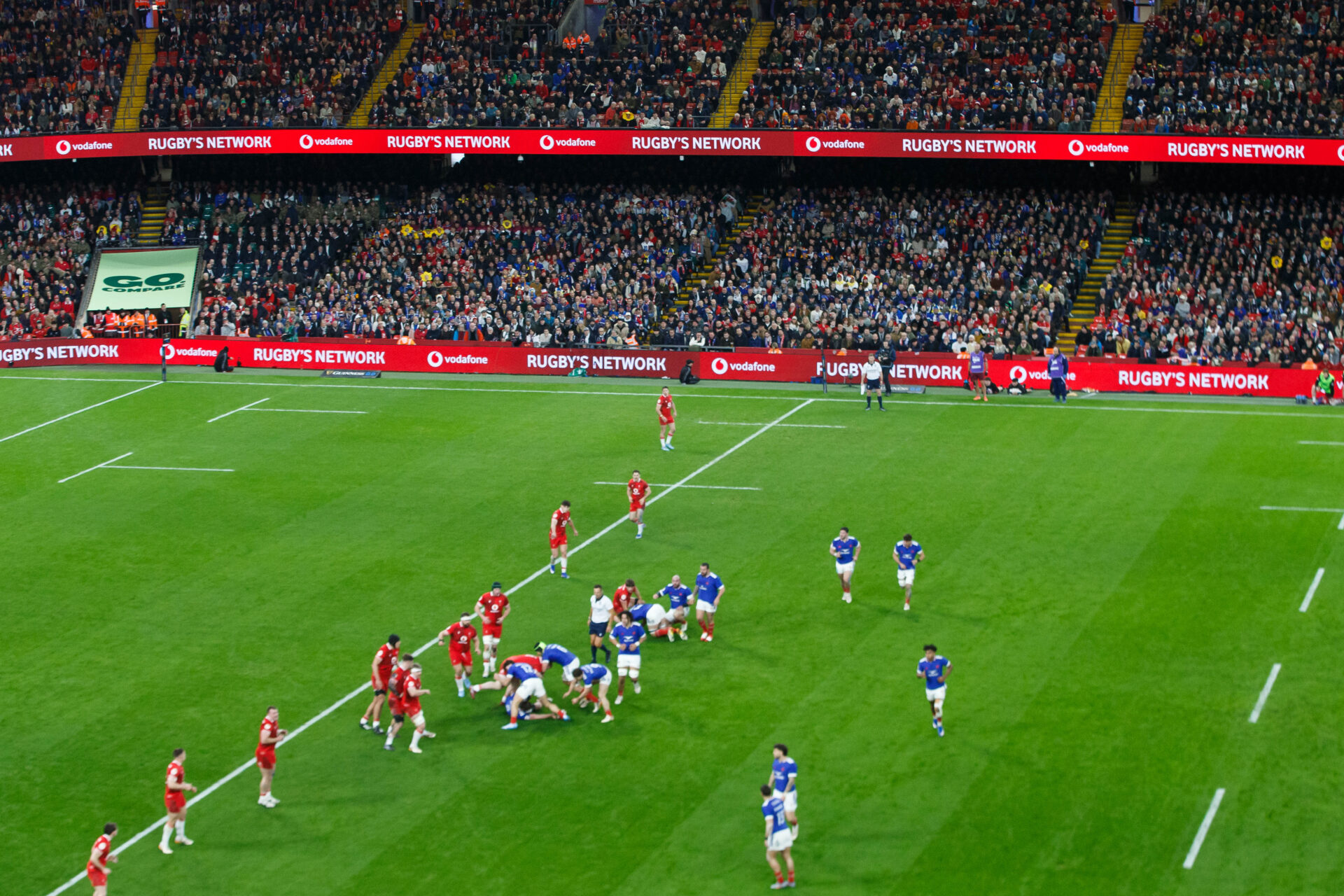 Wales v France - Guinness Six Nations. Rugby match seen from the stands