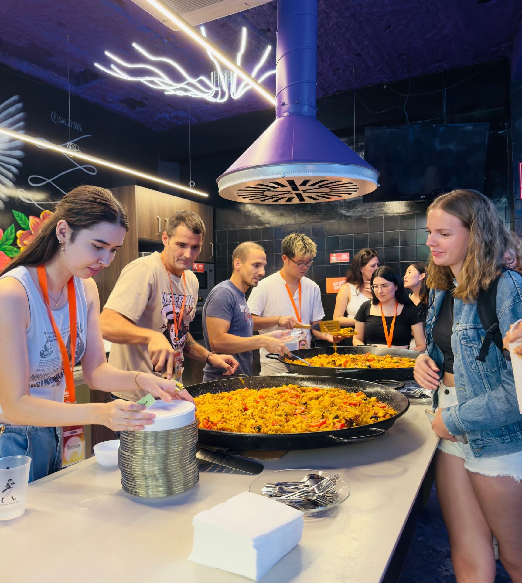 Students at a Paella cooking class with Taronja School in Valencia