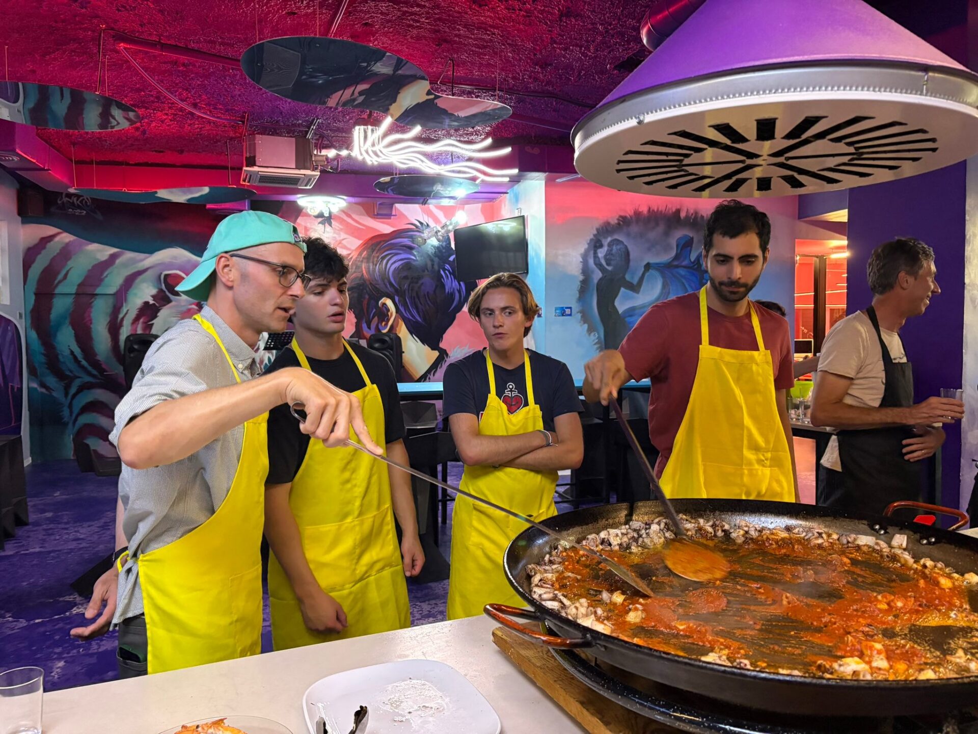 Students at a Paella cooking with Taronja School in Valencia