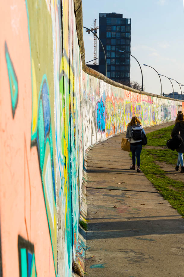 Students walking along the Berlin Wall in Germany