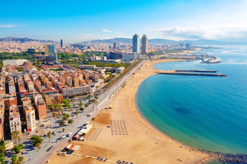 Aerial view of the Barcelona beach
