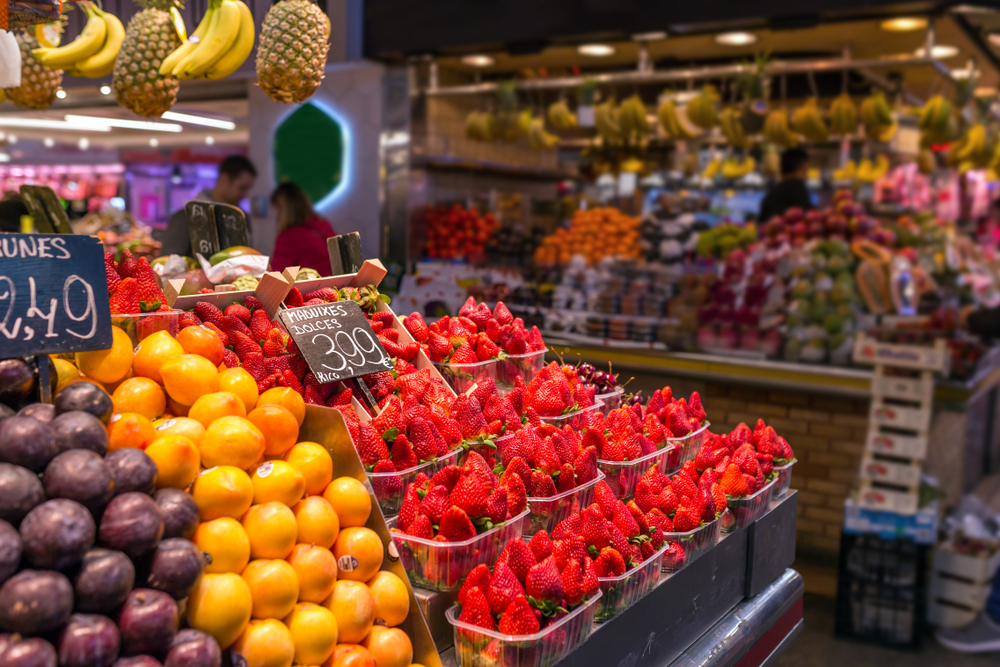 Colourful vegetables at La Boceria market in Barcelona