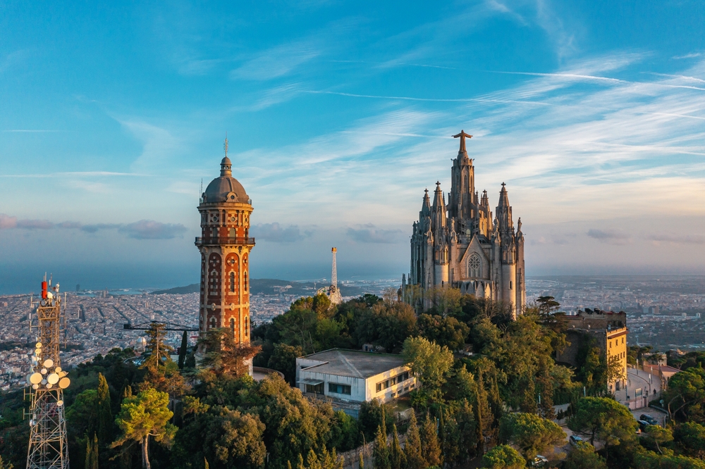 Temple of the Sacred Heart of Jesus, located on Tibidabo Hill in Barcelona, Spain