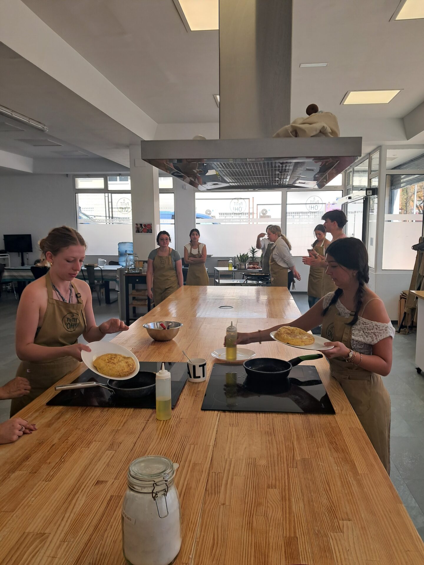 Student group at a Spanish omelette cooking class, Madrid