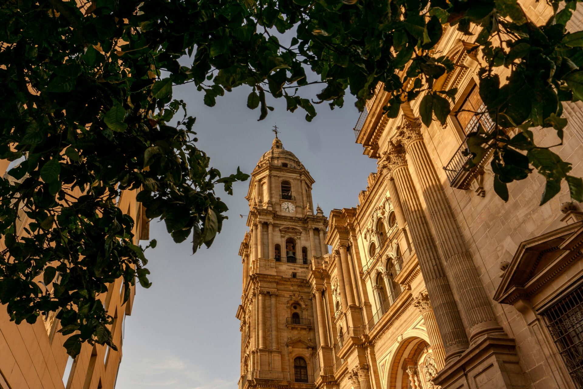 Low-angle shot of the Malaga Cathedral, Spain