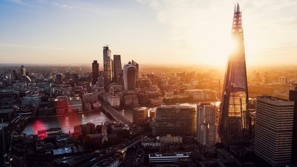 Sunset over the City and the Shard in London