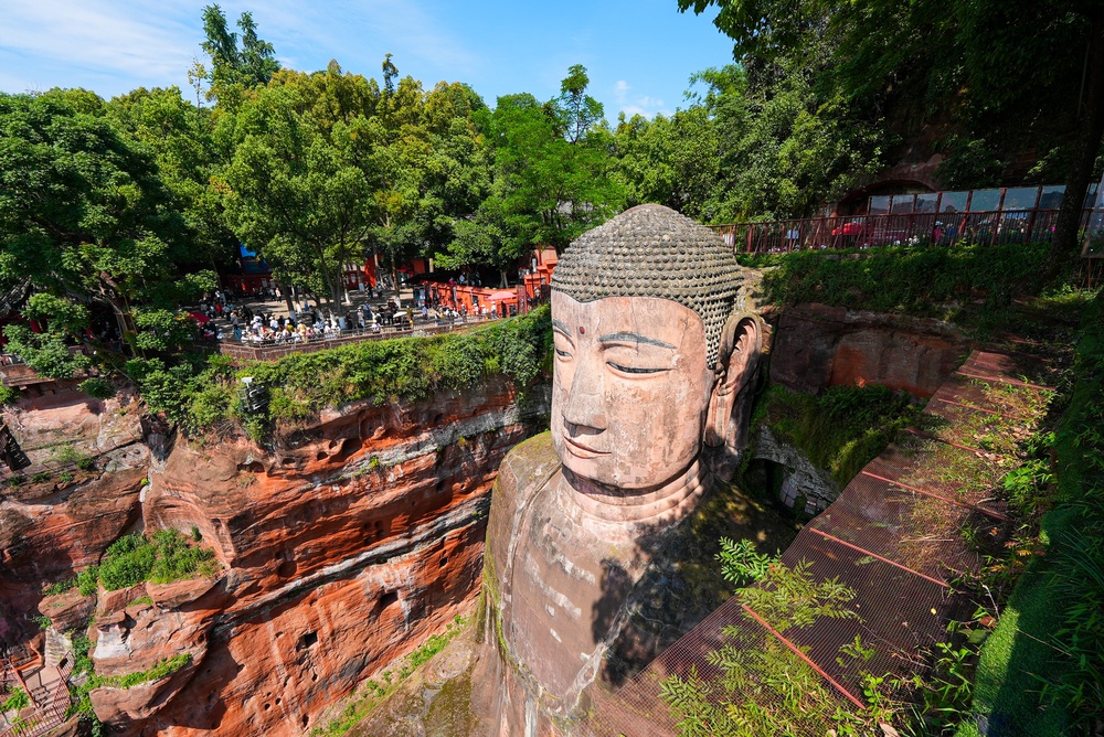 Aerial view of leshan Giant Buddha, China