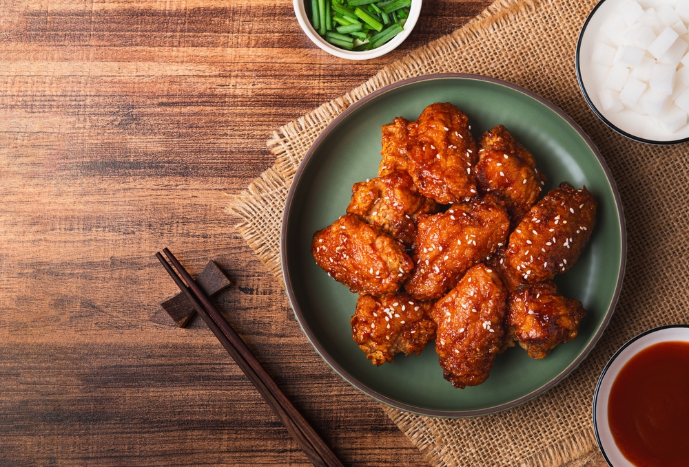 Korean fried chicken with sesame seeds