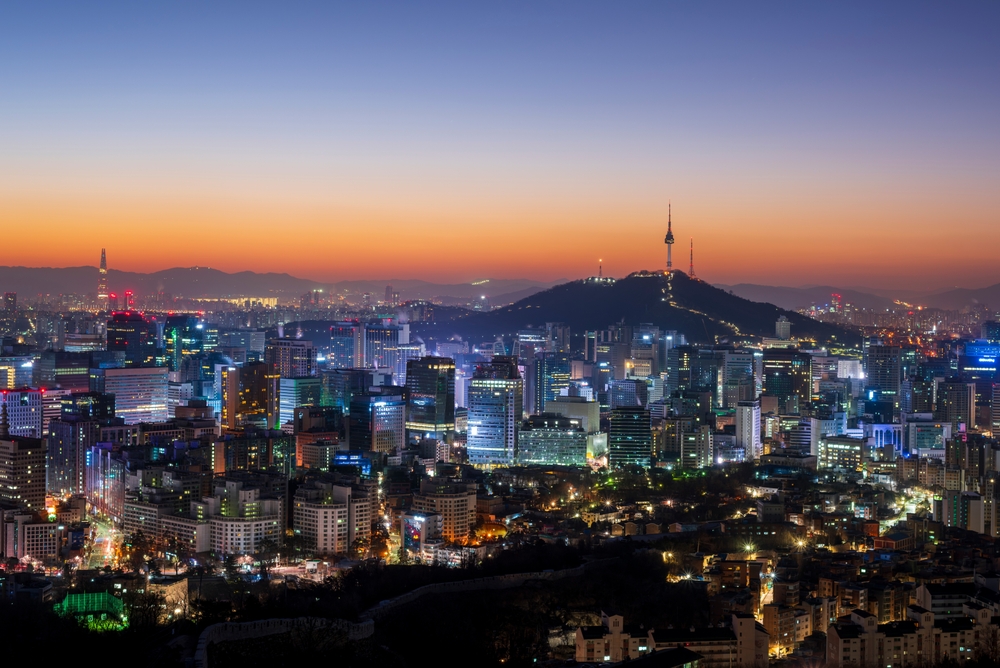 Aerial view of Seoul at night