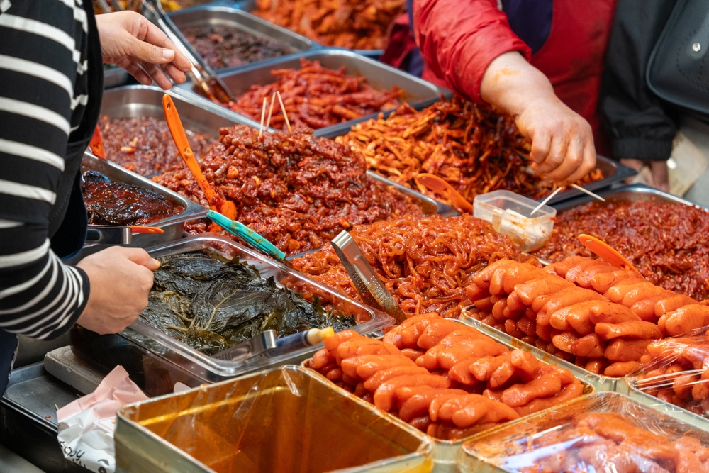 Koreaon food at a market stall in Gwangjang, Seoul