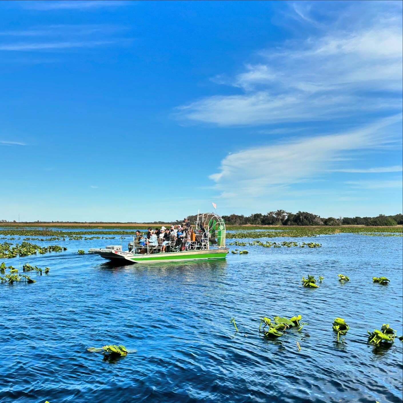 An Airboat Adventure boat gliding on the Everglades in Florida